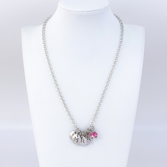 Vintage Sterling Silver 925 Crystal Disc Charm Necklace 18" - Picture 1 of 5